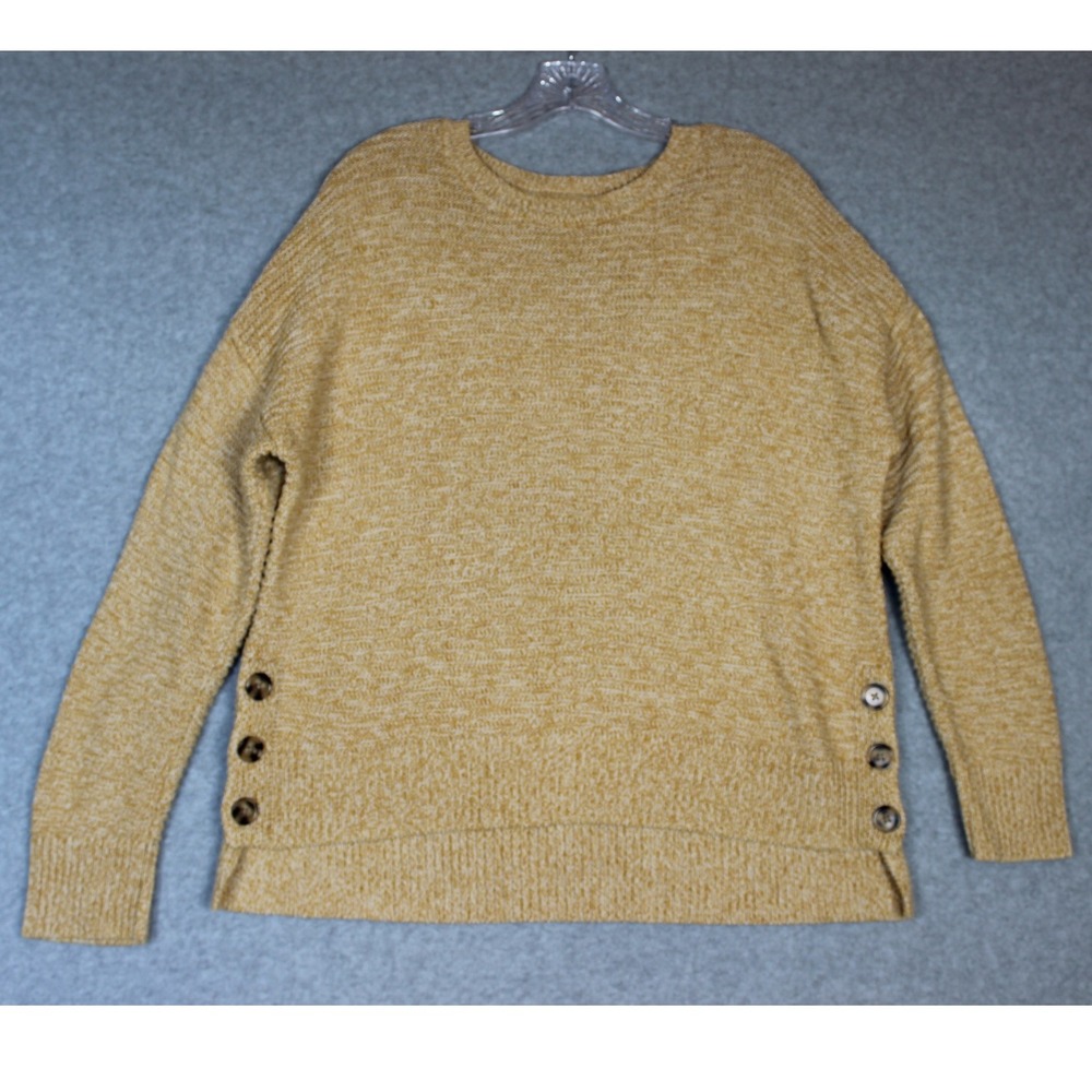 Joie Knit Sweater Button Accent Pullover Casual Comfy Mustard Yellow L